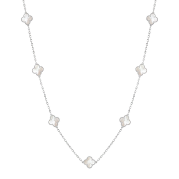 Belle Vie: Mother-of-Pearl Clover Station Necklace in 925 Sterling Silver