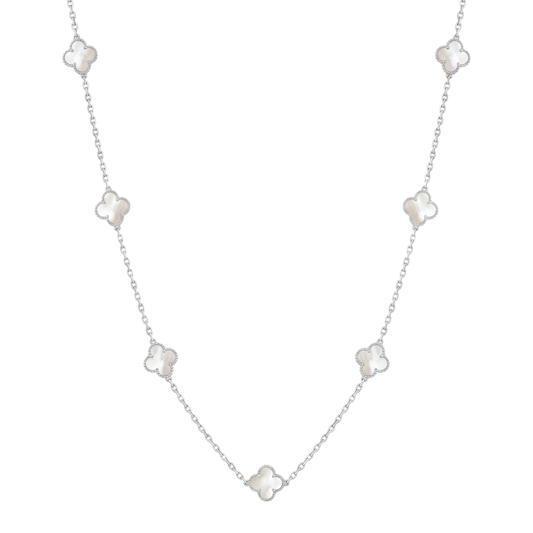 Belle Vie: Mother-of-Pearl Clover Station Necklace in 925 Sterling Silver