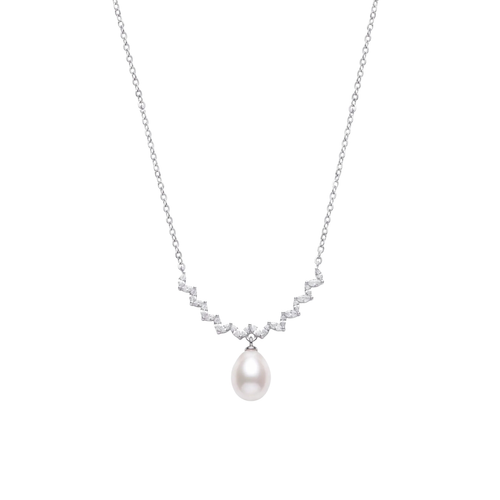 Chevron Crystal Drop Pearl Chain in 925 Sterling Silver