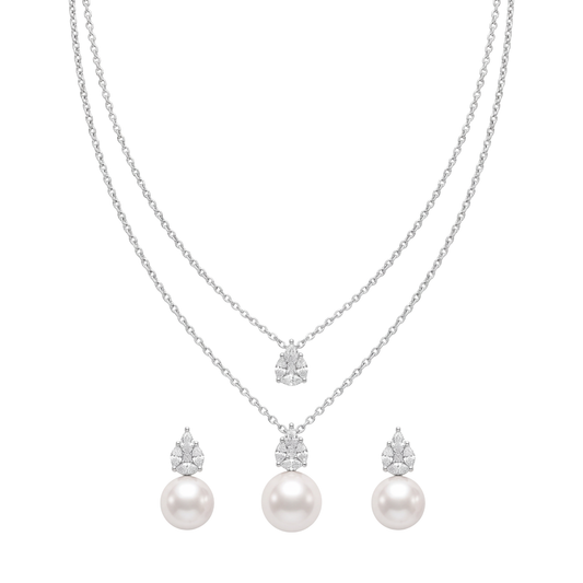 Layered Pear Drop Pearl Pendant Set in 925 Sterling Silver