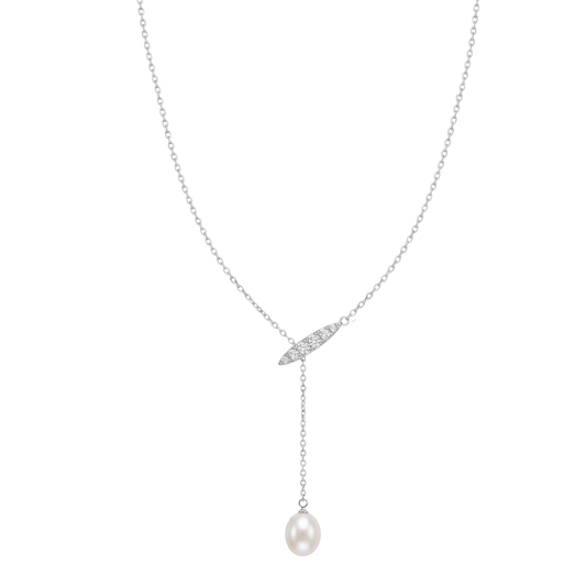 Dainty Drop Pearl Y-Chain Chain in 925 Sterling Silver