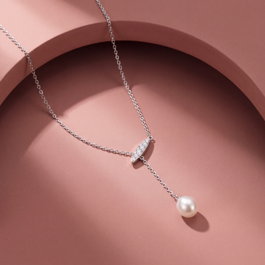 Dainty Drop Pearl Y-Chain Chain in 925 Sterling Silver