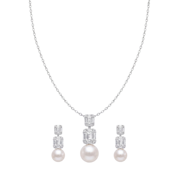 Luxurious Baguette and Pearl Pendant Set