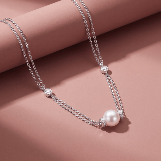 Elegant Double Layer Pearl Station Chain in 925 Sterling Silver