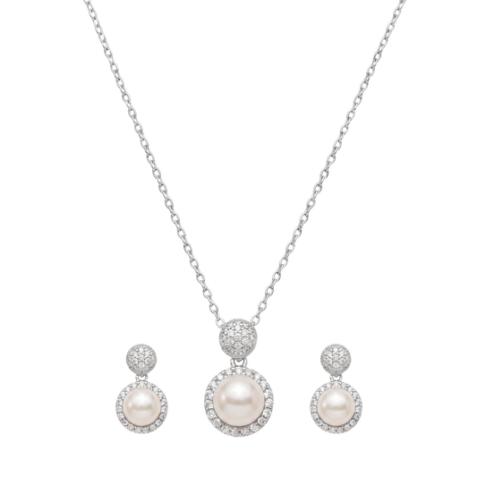 Timeless Pearl and Diamond Pendant Set in 925 Sterling Silver