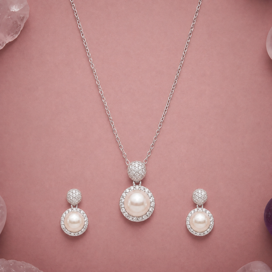 Timeless Pearl and Diamond Pendant Set in 925 Sterling Silver