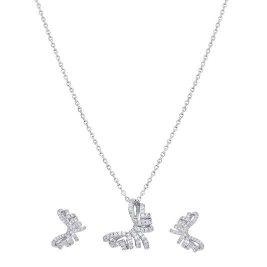 Shimmering Ribbon Bow Pendant Set in 925 Sterling Silver