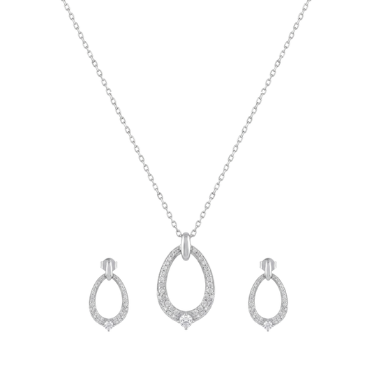 Matching Oval Pendant and Earrings Set
