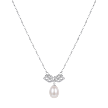 Dainty Bow Pearl Drop Pendant Set