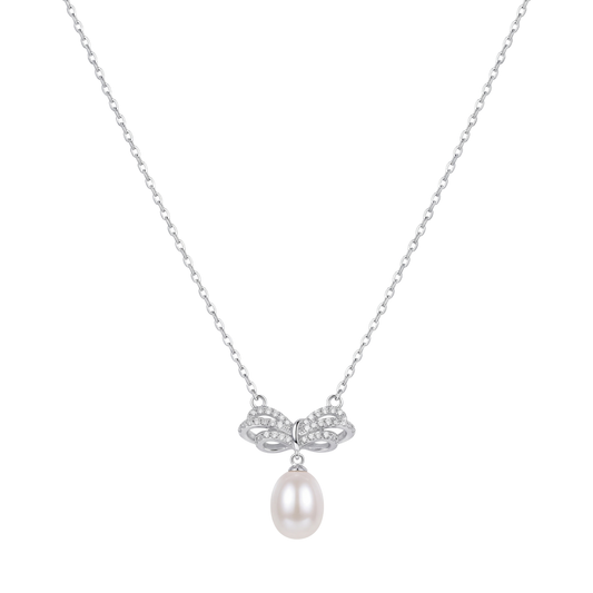 Dainty Bow Pearl Drop Pendant Set