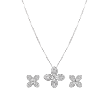 Radiance: Floral Pendant & Stud Earrings Set in 925 Sterling Silver