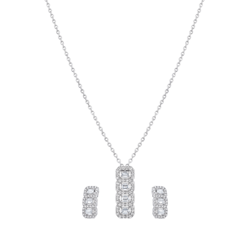 The Sterling Art Deco Emerald-Cut Halo Pendant Set