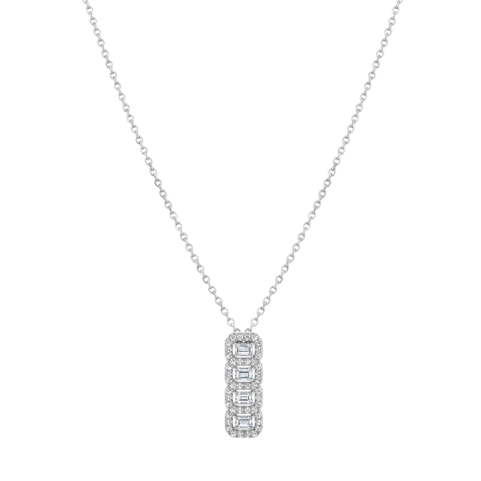 The Sterling Art Deco Emerald-Cut Halo Pendant Set