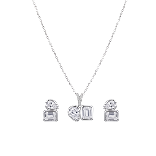 Offset: Mixed-Cut Pendant & Stud Earrings Set in 925 Sterling Silver