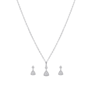 Vesper: Trillion Halo Pendant & Stud Earrings Set in Sterling Silver