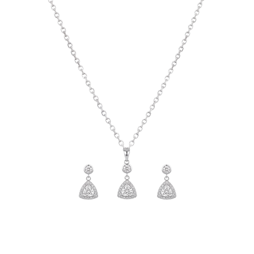 Vesper: Trillion Halo Pendant & Stud Earrings Set in 925 Sterling Silver