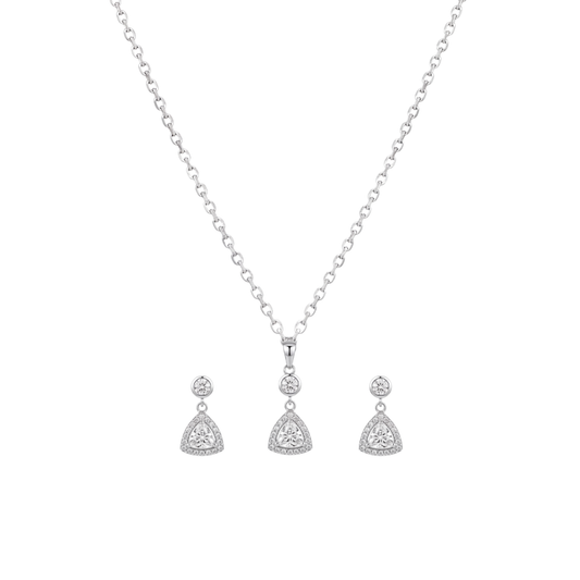Vesper: Trillion Halo Pendant & Stud Earrings Set in 925 Sterling Silver