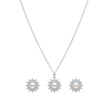 Starbloom: Pearl Starburst Pendant & Stud Earrings Set in Sterling Silver