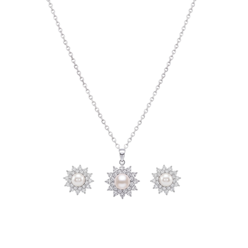 Starbloom: Pearl Starburst Pendant & Stud Earrings Set in 925 Sterling Silver