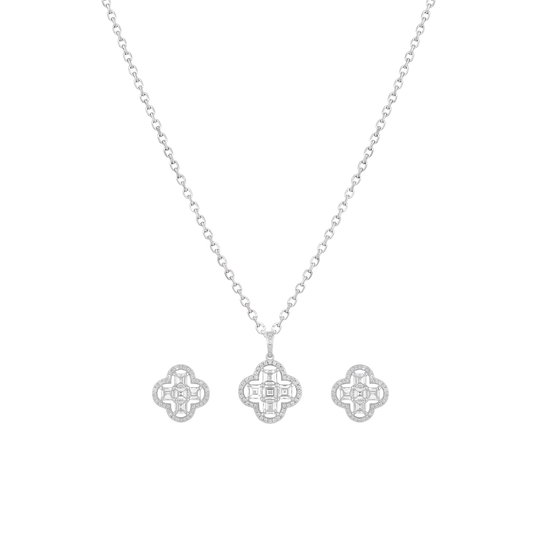 Clovercrest: Geometric Crystal Jewellery Set in 925 Sterling Silver