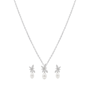 Elegant Floral Pearl Drop Pendant Set