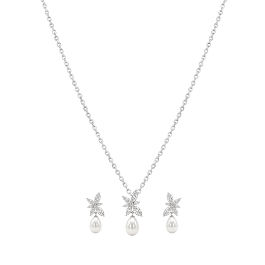Elegant Floral Pearl Drop Pendant Set