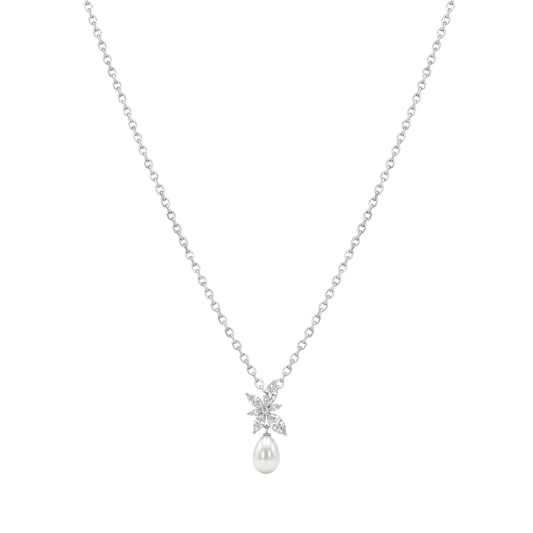 Elegant Floral Pearl Drop Pendant Set