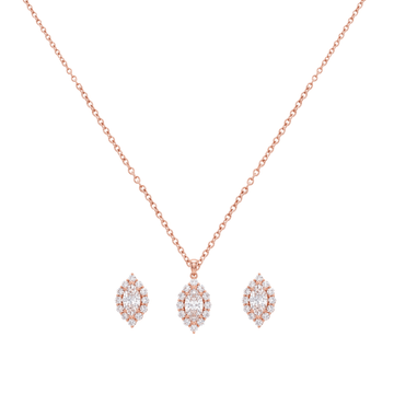 Rose Gold Marquise Halo Pendant Set