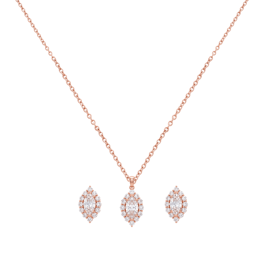 Rose Gold Marquise Halo Pendant Set