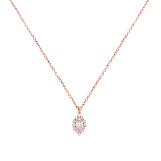 Rose Gold Marquise Halo Pendant Set
