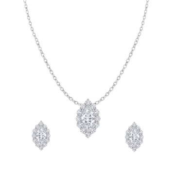 Brilliant Silver Marquise Halo Pendant Set