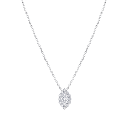 Brilliant Silver Marquise Halo Pendant Set