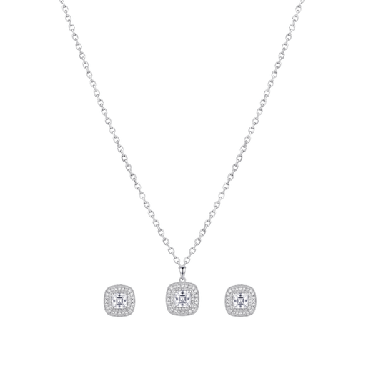 Classic Cushion Cut Halo Pendant Set