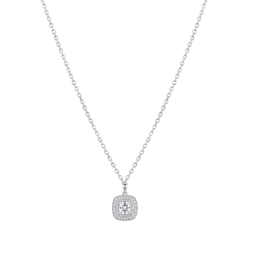 Classic Cushion Cut Halo Pendant Set