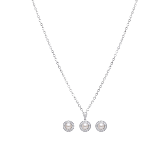 Elegant Pearl Halo Pendant Set