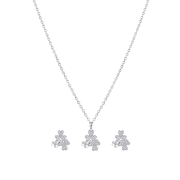 Sparkling Triple Clover Diamond Pendant Set