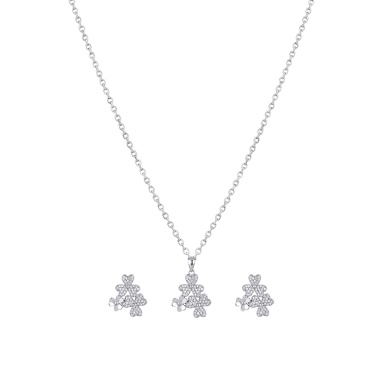 Sparkling Triple Clover Diamond Pendant Set