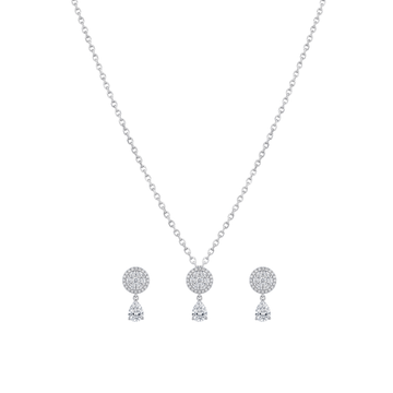 Celeste: Pave Circle Pendant & Stud Earrings Set in Sterling Silver