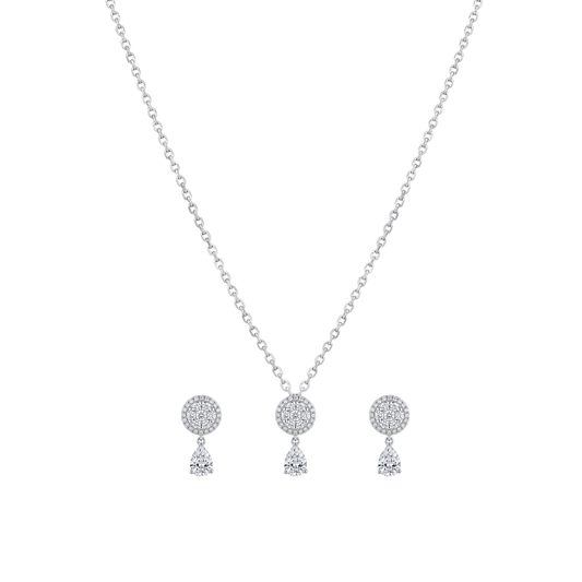 Celeste: Pave Circle Pendant & Stud Earrings Set in 925 Sterling Silver