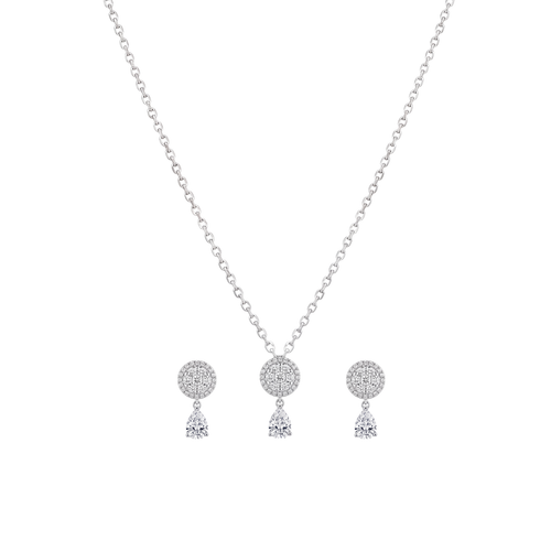 Celeste: Pave Circle Pendant & Stud Earrings Set in 925 Sterling Silver