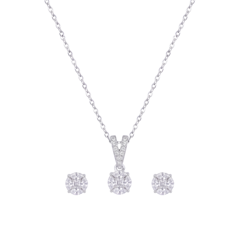 Finesse: Classic Solitaire Pendant & Stud Earrings Set in 925 Sterling Silver