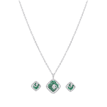 The Sterling Emerald Modern Mosaic Pendant Set