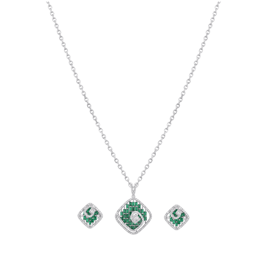 The Sterling Emerald Modern Mosaic Pendant Set