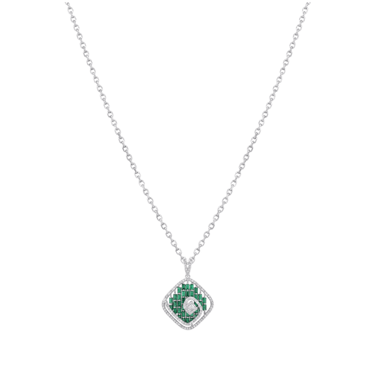 The Sterling Emerald Modern Mosaic Pendant Set
