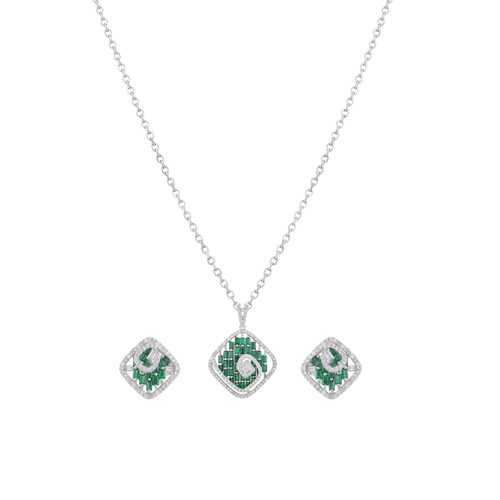 Secret Garden: Green Crystal Pendant & Earrings Set in 925 Sterling Silver