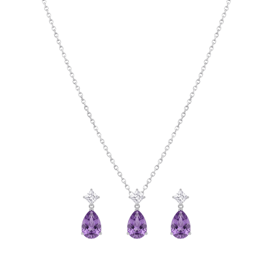 The Sterling Amethyst Teardrop Pendant Set