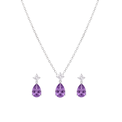 Love Potion: Purple Pear-Cut Crystal Pendant Necklace in 925 Sterling Silver