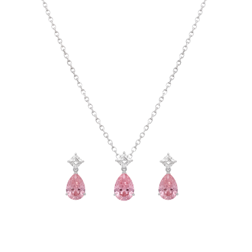 Mon Amor: Pink Pear-Cut Crystal Pendant Necklace in 925 Sterling Silver