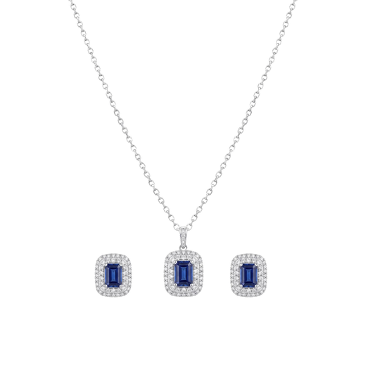 Daydreamer: Emerald-Cut Crystal Pendant & Stud Earrings Set in 925 Sterling Silver