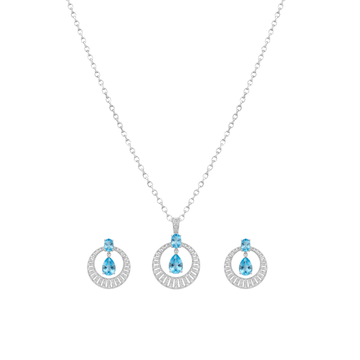 Émerine: Blue Topaz Pendant & Stud Earrings Set in 925 Sterling Silver